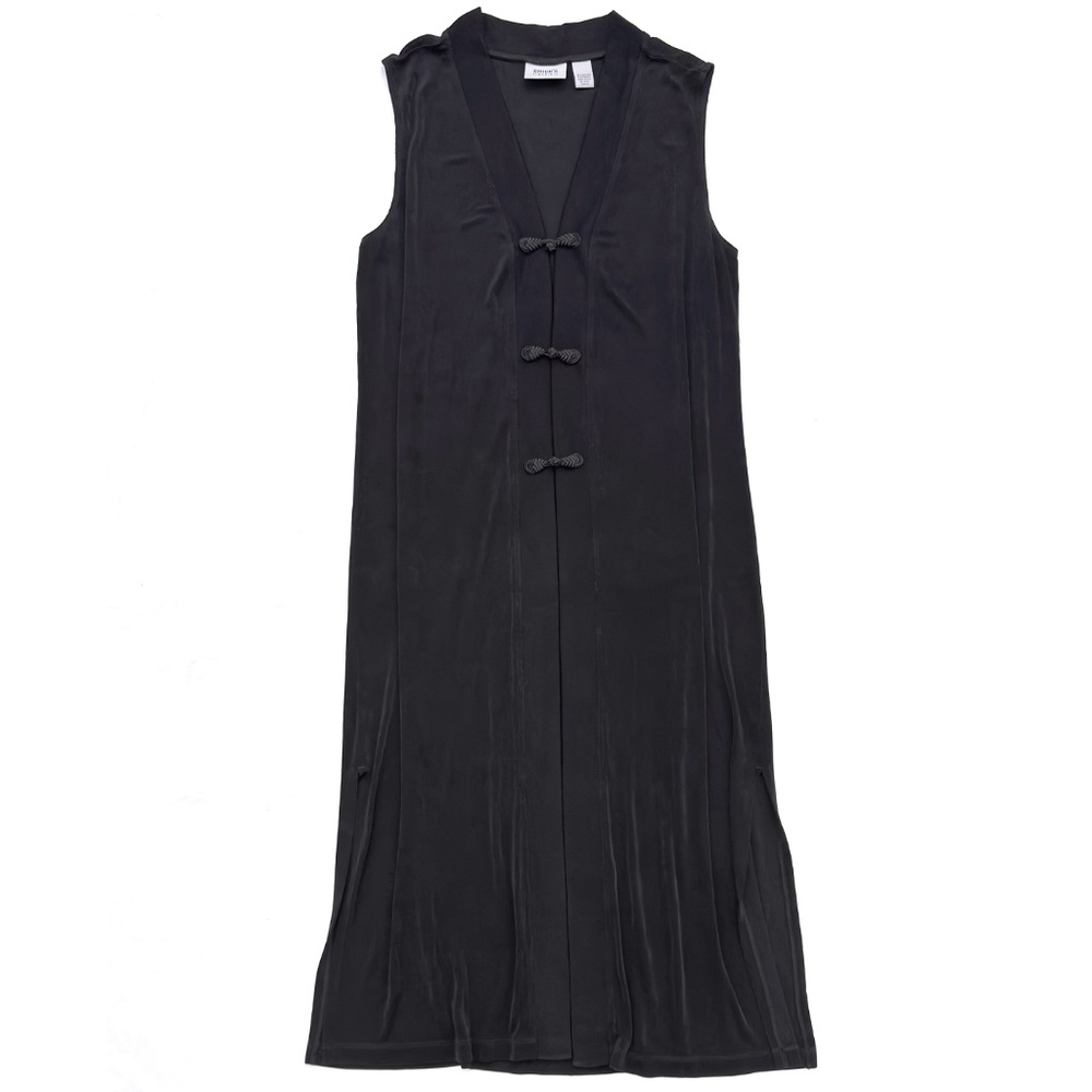 Vintage 90s Chico’s Travelers Black Long Slinky Button Knot Side Slit Vest